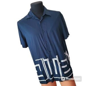 Mens casual shirt navy and white Perry Ellis medium